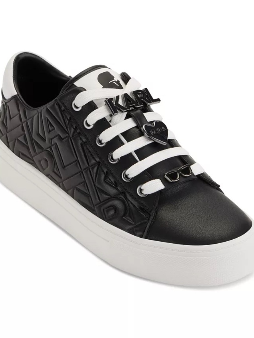 Karl Lagerfeld Paris Cate Karl Box Lace Up Low Top Sneakers Charms 9 Like New!
